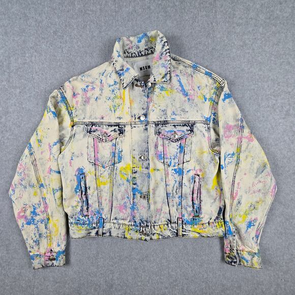 MSGM Jean Multicolor G-Jacket Size 42 US M/8 White Paint Splatter Made in Italy - Picture 7 of 16